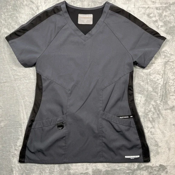 Skechers by Barco Scrub Set Women Gray Black Navy 3 Piece Bundle V-Neck Jogger S - Picture 2 of 16